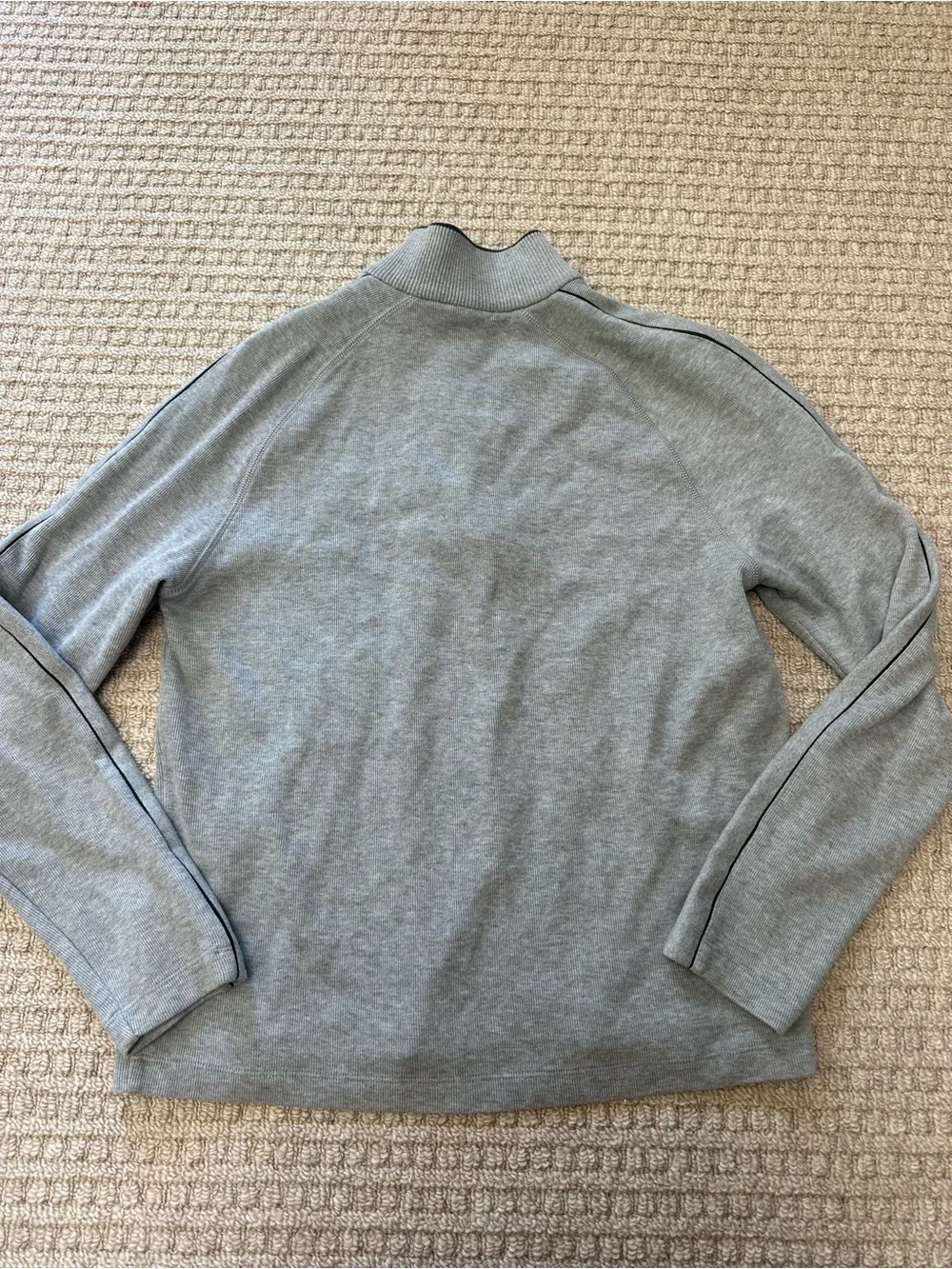 BOSS Hugo Boss Gray Knit 1/4 Snap Mock Neck Pullover Black Trim Sweater Sz M